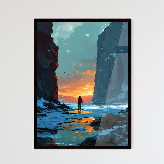 A Poster of two people are skiers in the sno - Framed Art Print
