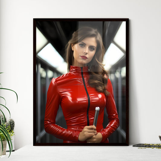 A Poster of standing on a subway - A Woman In A Red Leather Suit Default Title