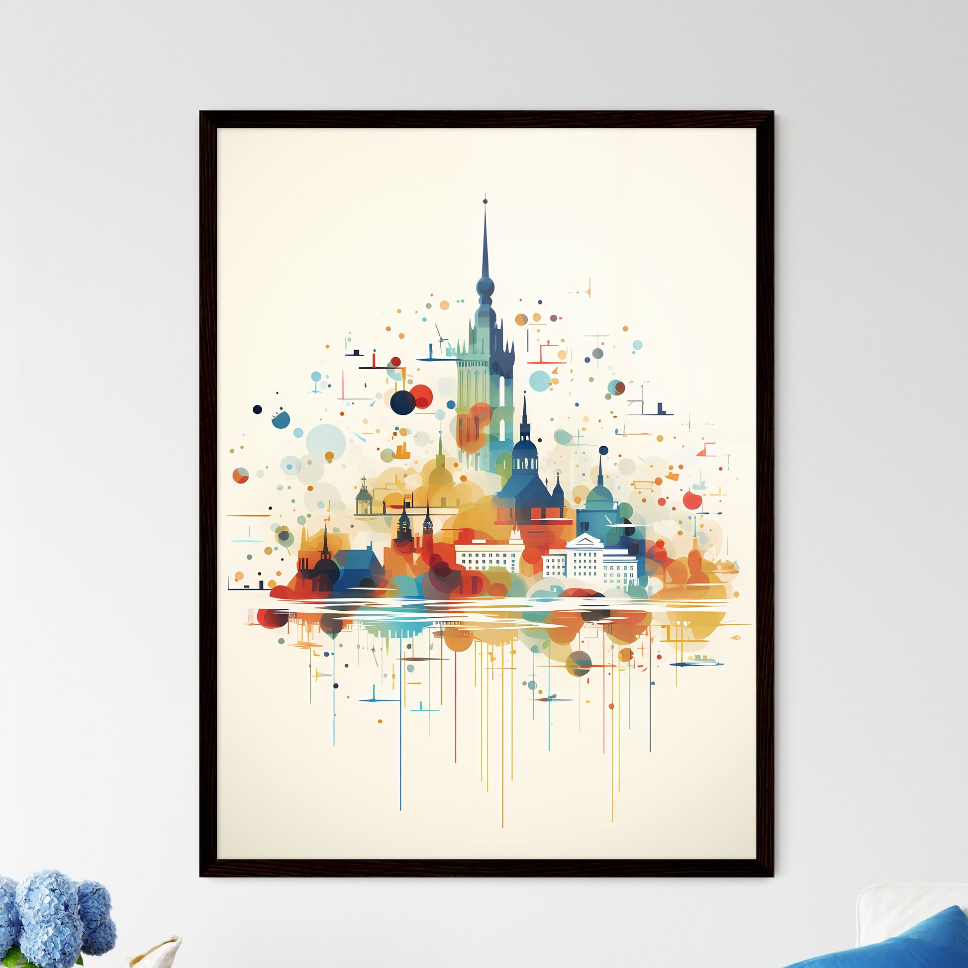 A Poster of minimalist Helsinki skyline - A Colorful Cityscape With Many Buildings Framed Art