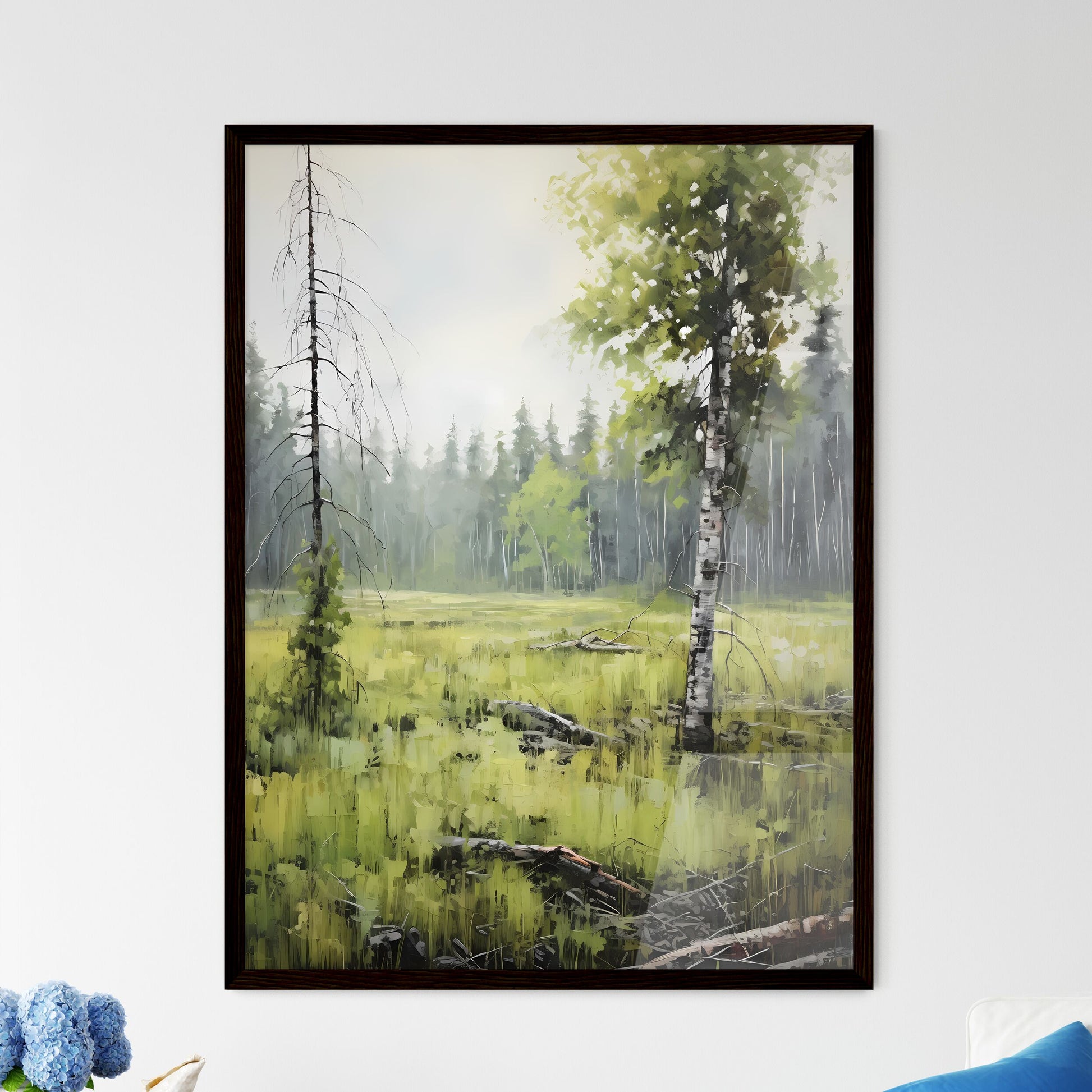 A Poster of a painting with green grass - A  - Framed Art Print