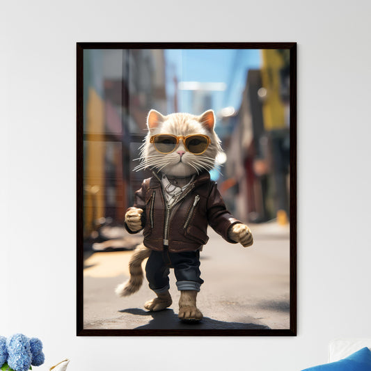 A Poster of A cat wearing sunglasses - A Cat Wearing Sunglasses And A Leather Jacket Walking On A Street Default Title