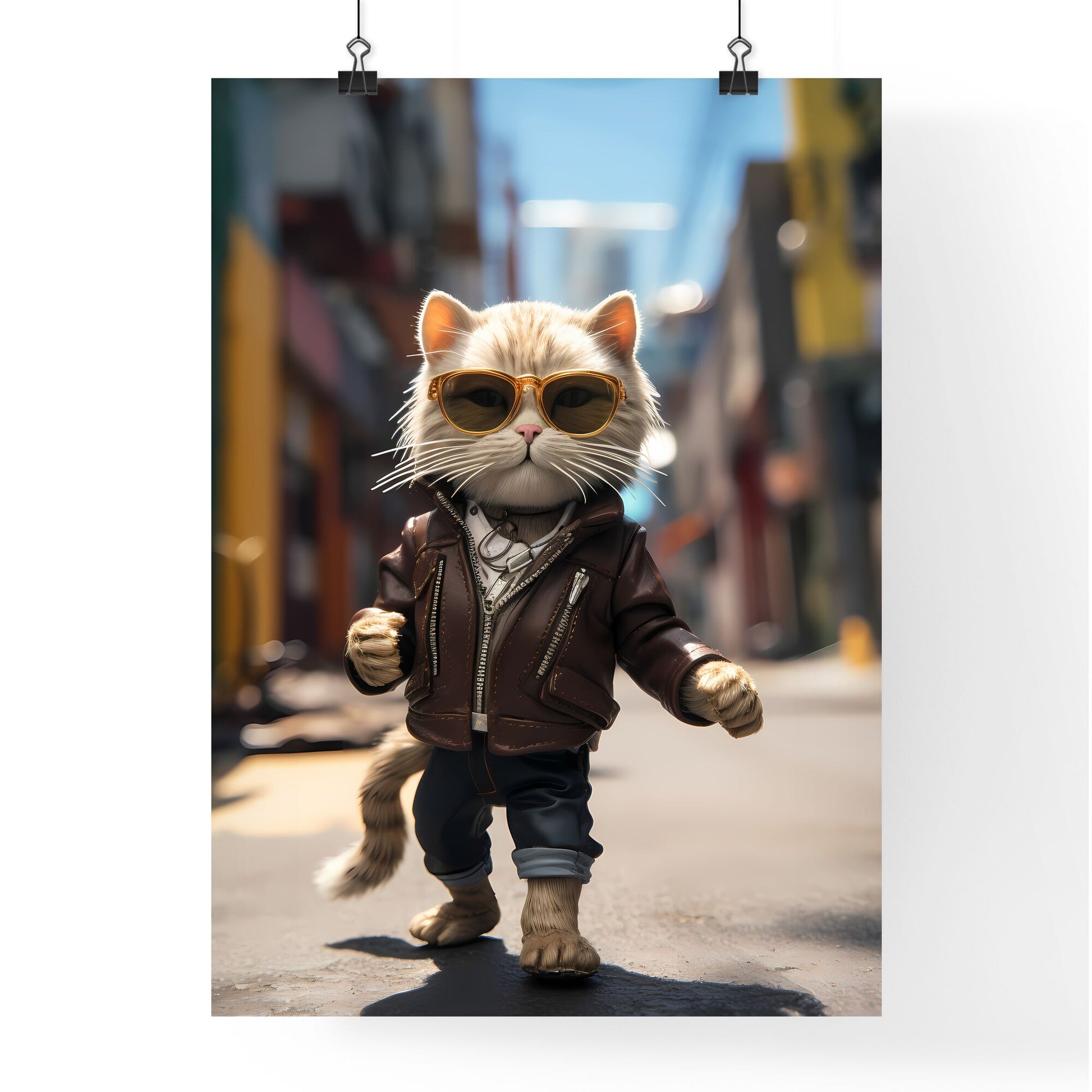 A Poster of A cat wearing sunglasses - A Cat Wearing Sunglasses And A Leather Jacket Walking On A Street Default Title