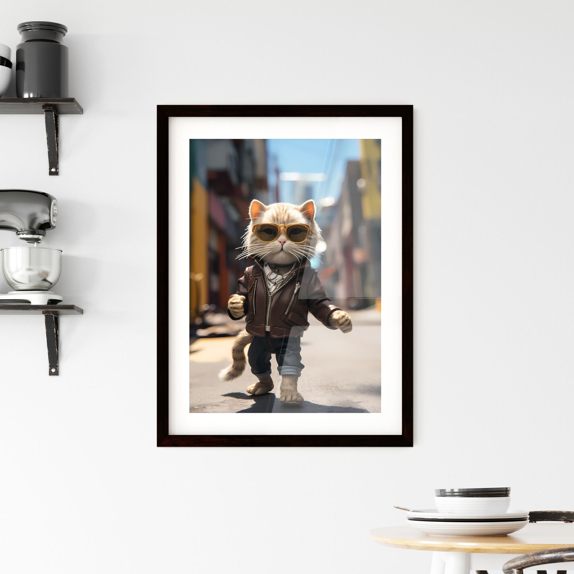 A Poster of A cat wearing sunglasses - A Cat Wearing Sunglasses And A Leather Jacket Walking On A Street Default Title