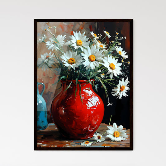 A Poster of flowers - A Painting Of A Red Vase With White Flowers Default Title