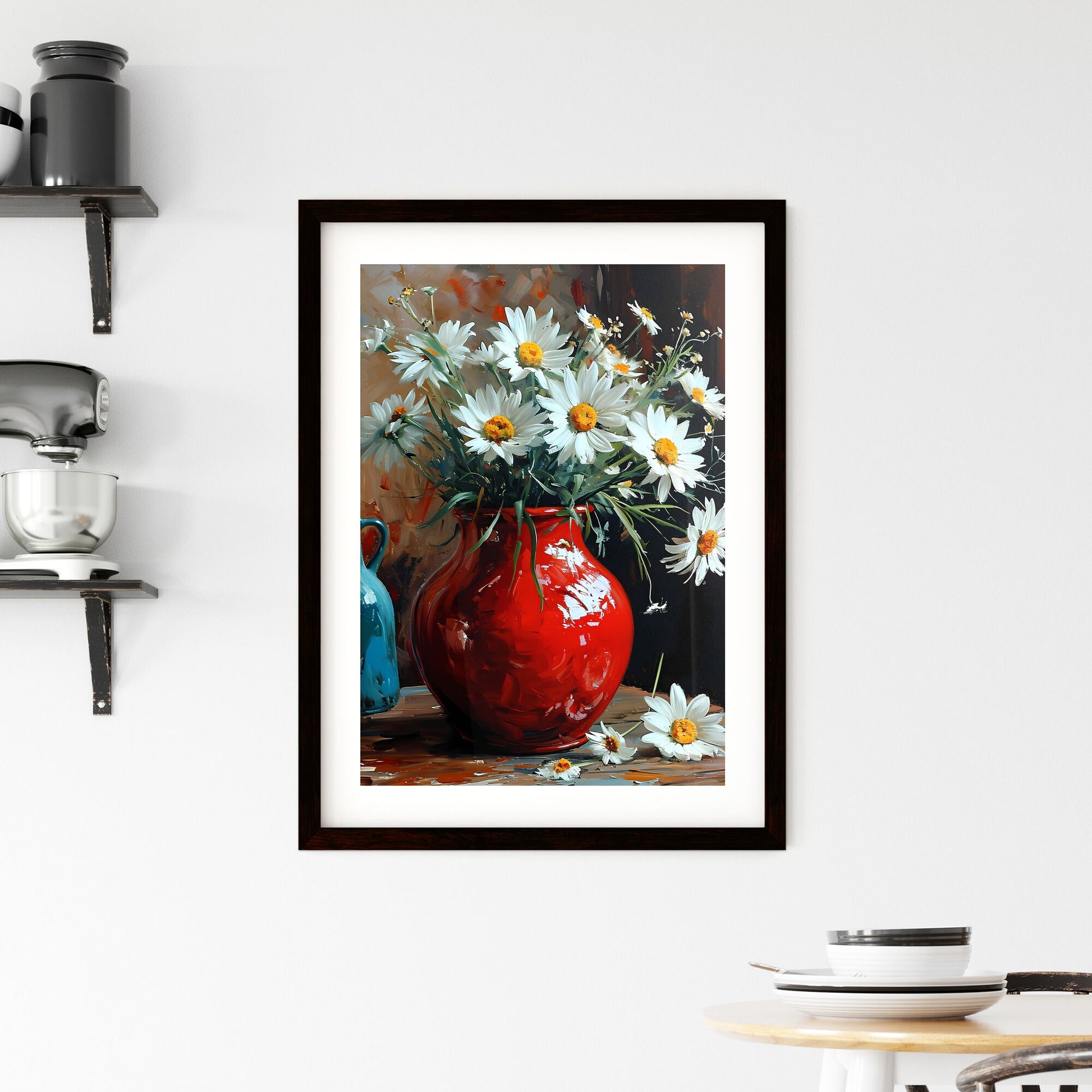 A Poster of flowers - A Painting Of A Red Vase With White Flowers Default Title