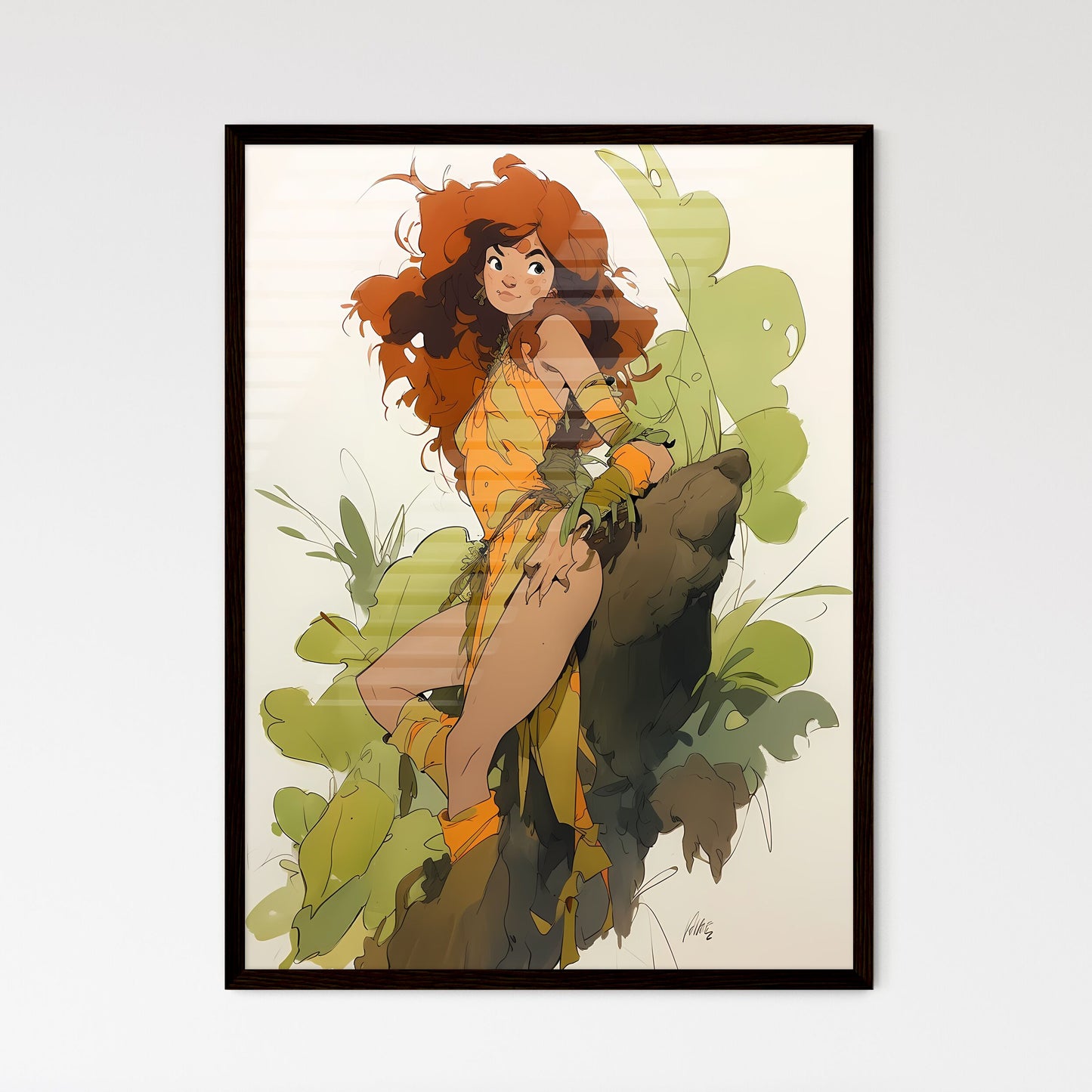 A Poster of beautiful cavewoman - A Cartoon Of A Woman Posing On A Rock Default Title