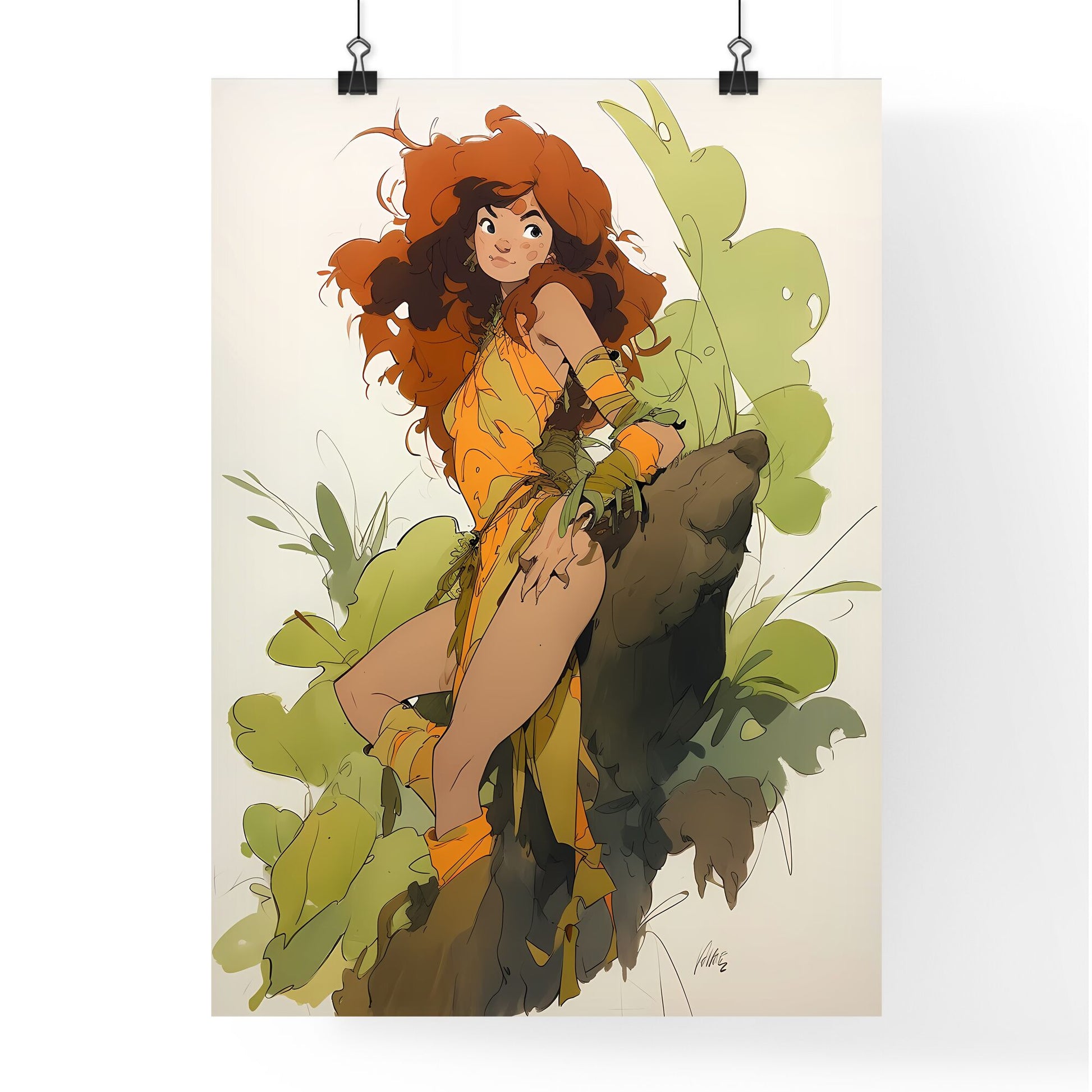 A Poster of beautiful cavewoman - A Cartoon Of A Woman Posing On A Rock Default Title