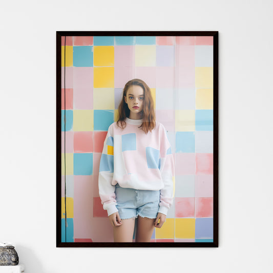 A Poster of girl standing on a pastel background - A Woman Standing In Front Of A Wall Default Title