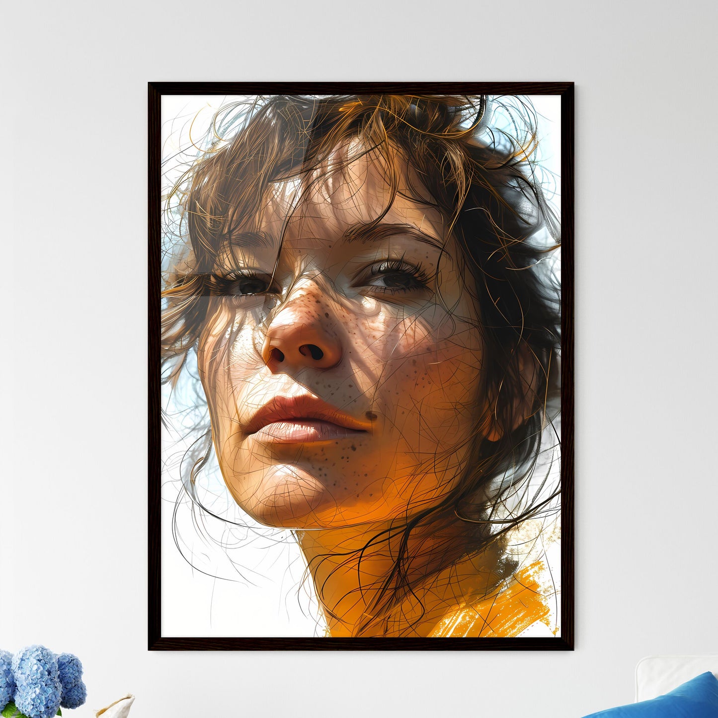 A Poster of drawing - A Woman With Freckles And Freckles Default Title