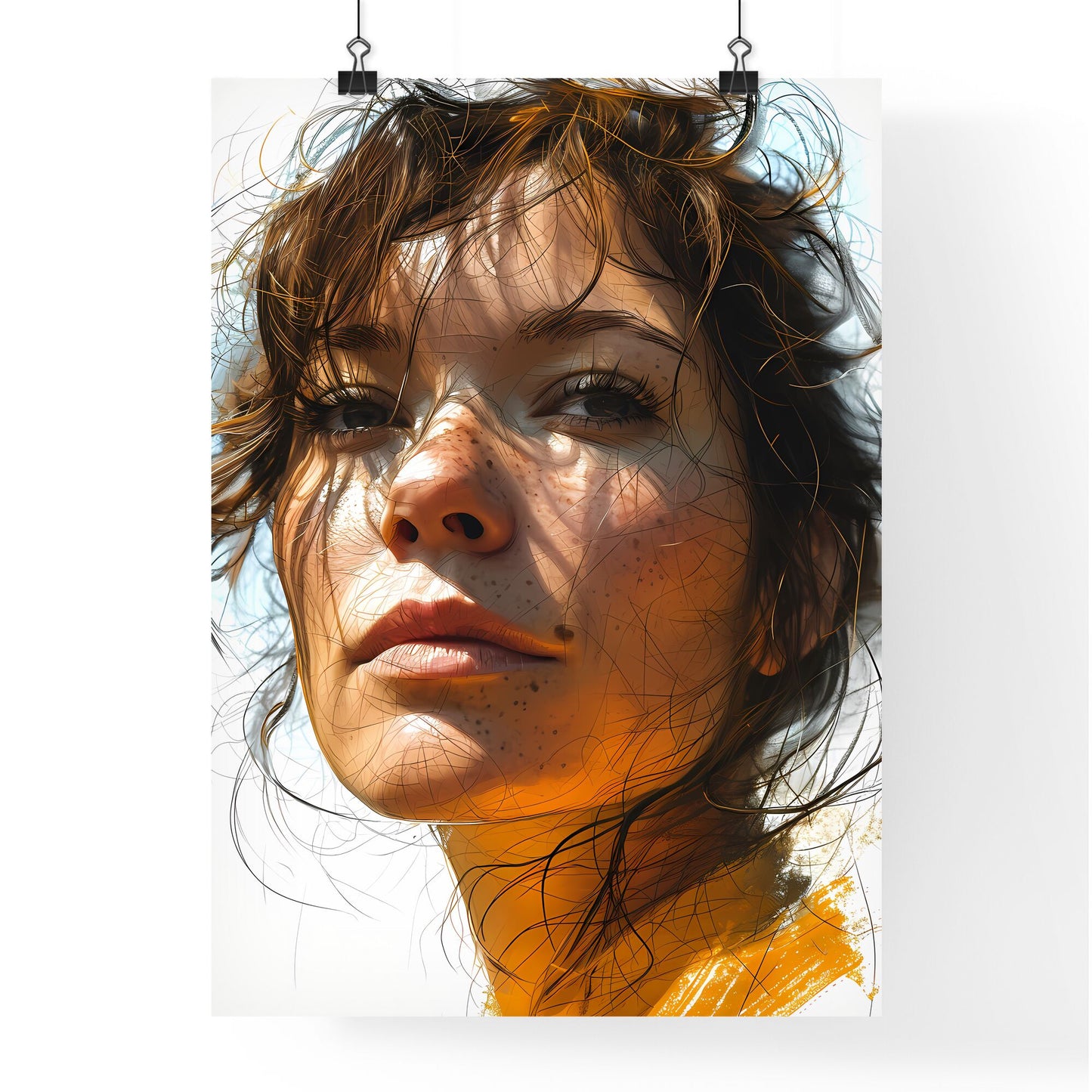 A Poster of drawing - A Woman With Freckles And Freckles Default Title