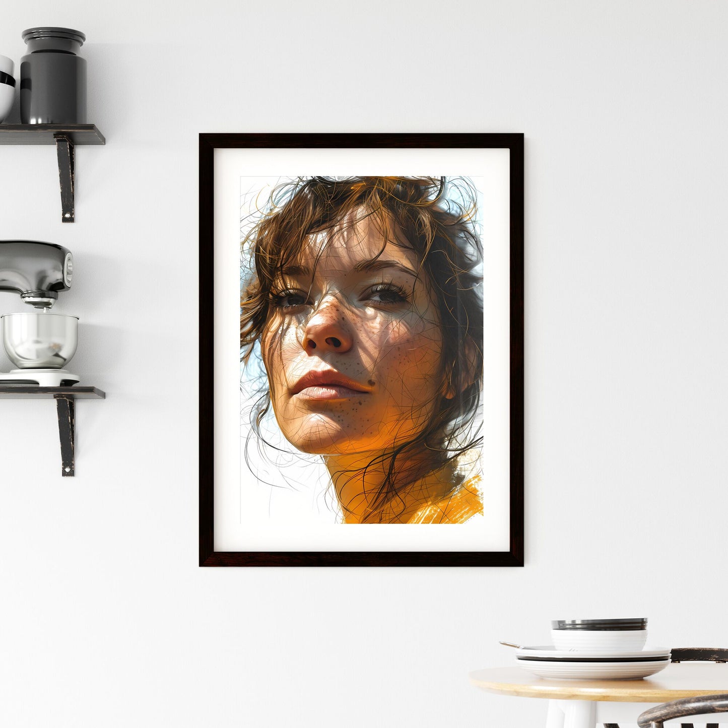 A Poster of drawing - A Woman With Freckles And Freckles Default Title