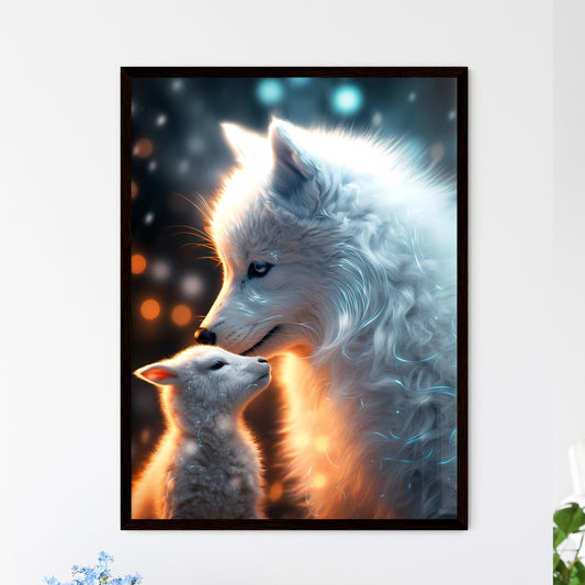 A Poster of A wolf is petting a lamb gently - A White Wolf And A Lamb Default Title