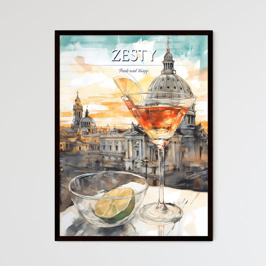 A Poster of classic margarita cocktail - A Glass Of Drink And A Bowl Of Limes On A Table Default Title