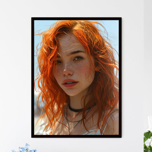 A Poster of a painting of a woman with orang - Framed Art Print