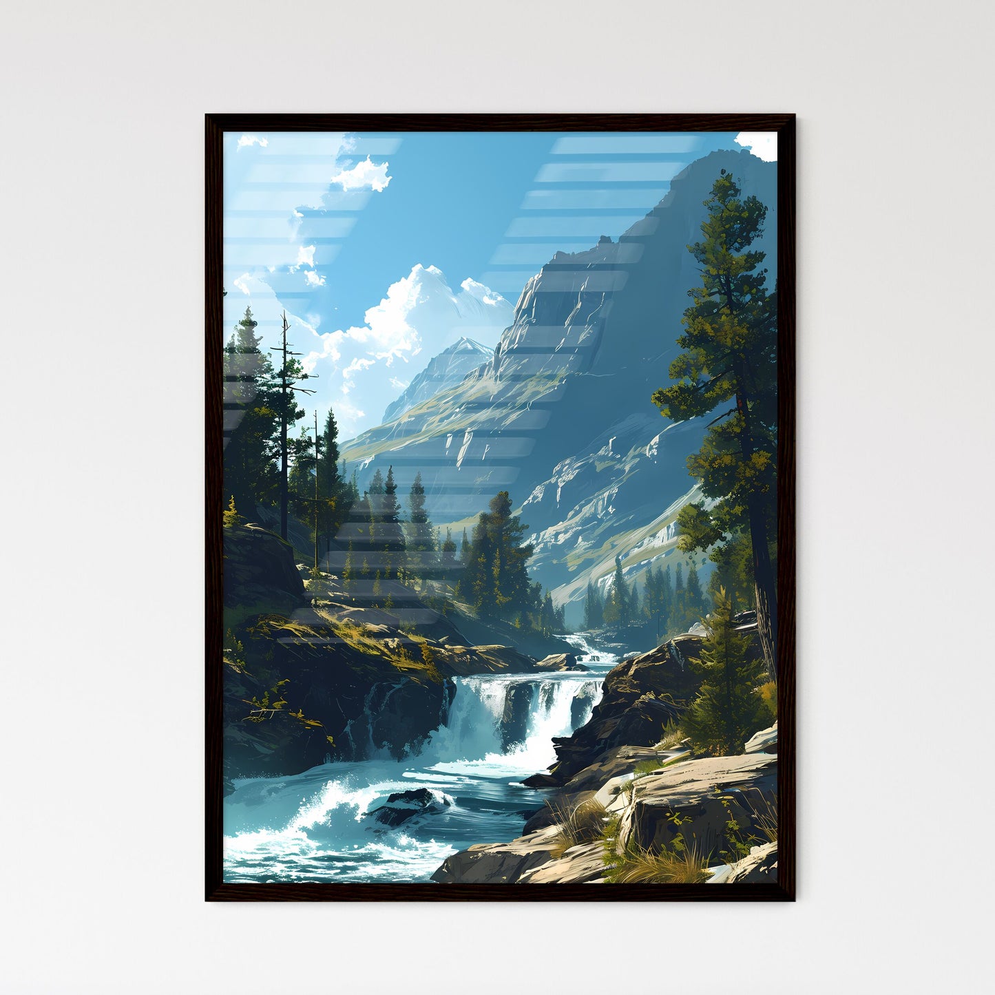 A Poster of Waterfalls landscape - A River Running Through A Rocky Mountain Default Title