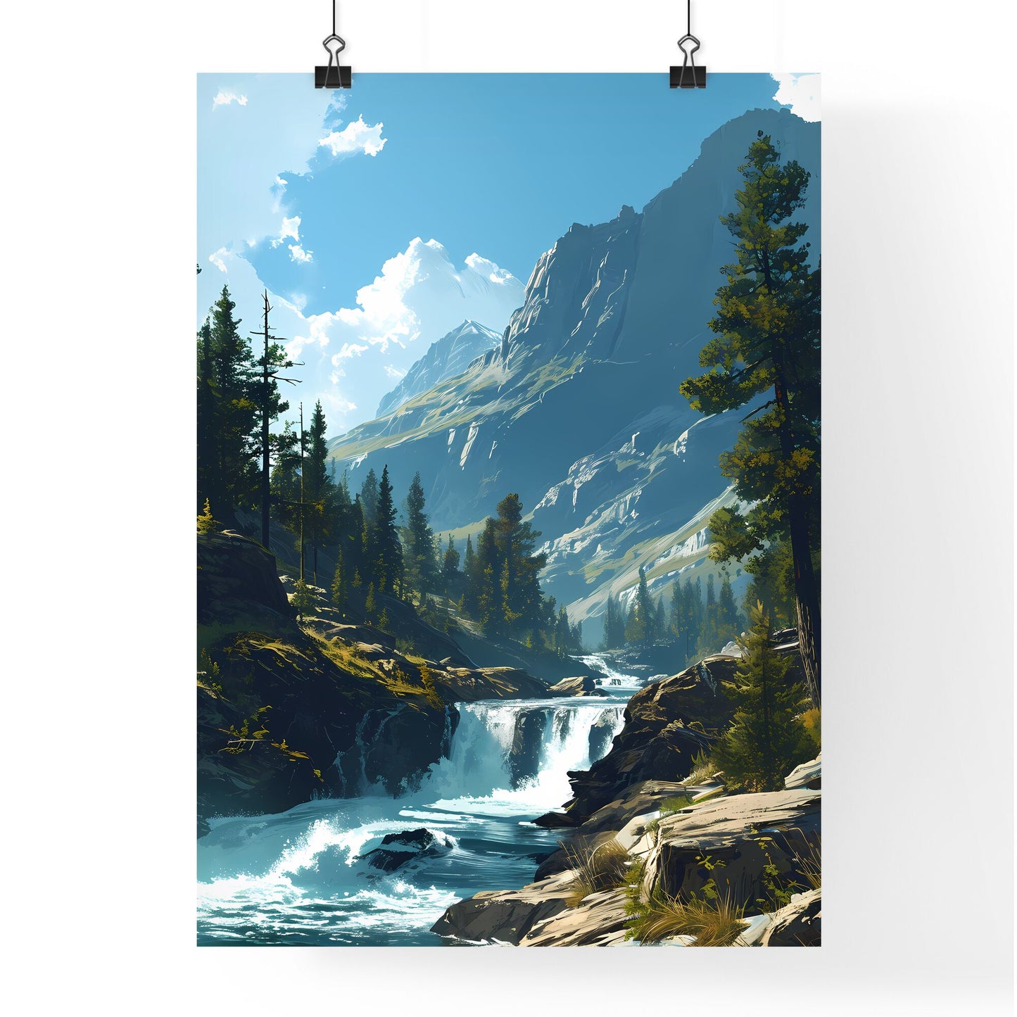 A Poster of Waterfalls landscape - A River Running Through A Rocky Mountain Default Title