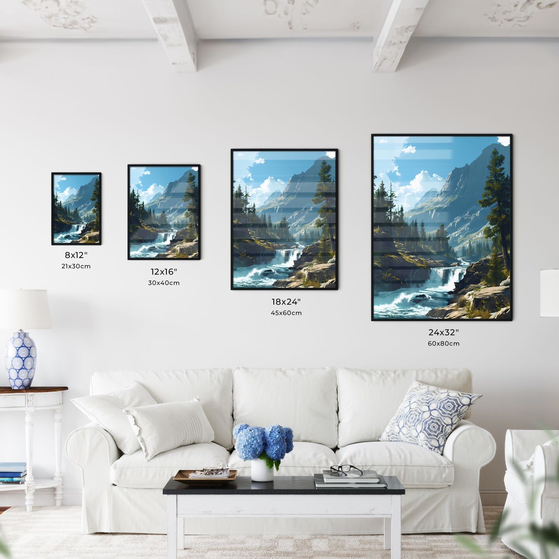 A Poster of Waterfalls landscape - A River Running Through A Rocky Mountain Default Title