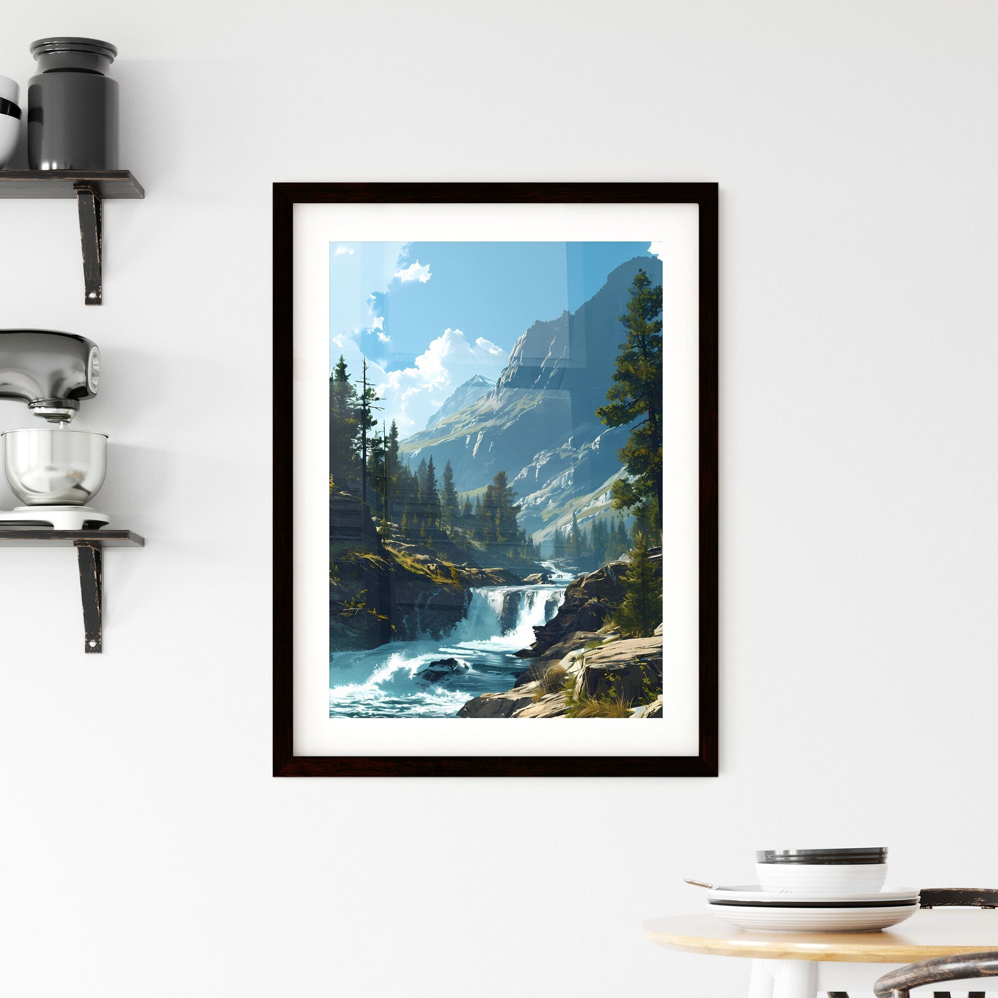 A Poster of Waterfalls landscape - A River Running Through A Rocky Mountain Default Title