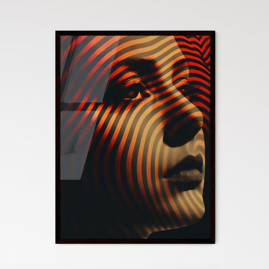 A Poster of halftone pattern - A Woman'S Face With Black And Orange Lines Default Title