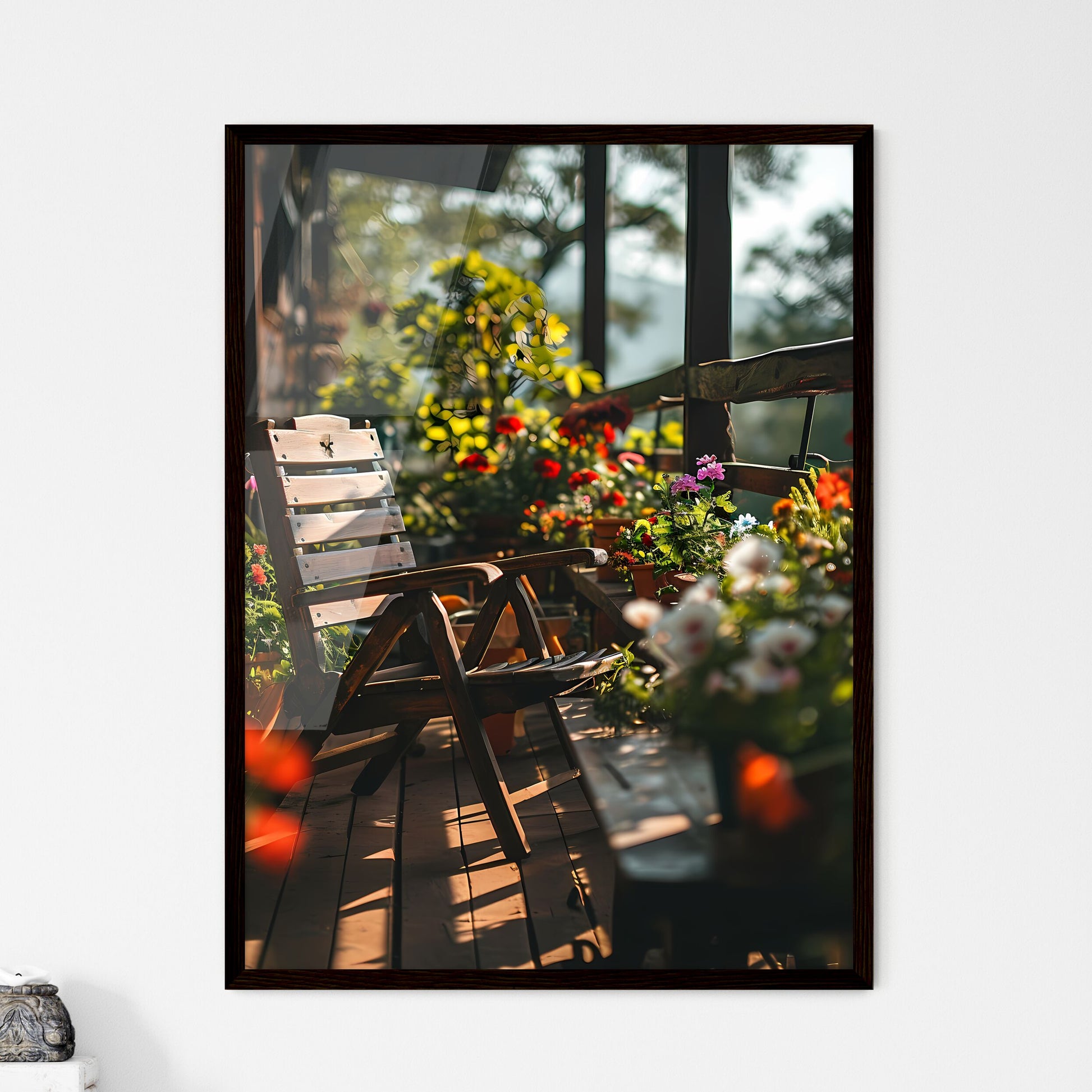 A Poster of small patio with a deck chair -  - Framed Art Print