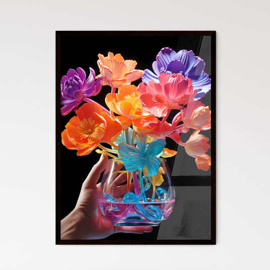 A Poster of a person holding a vase of flowe - Framed Art Print
