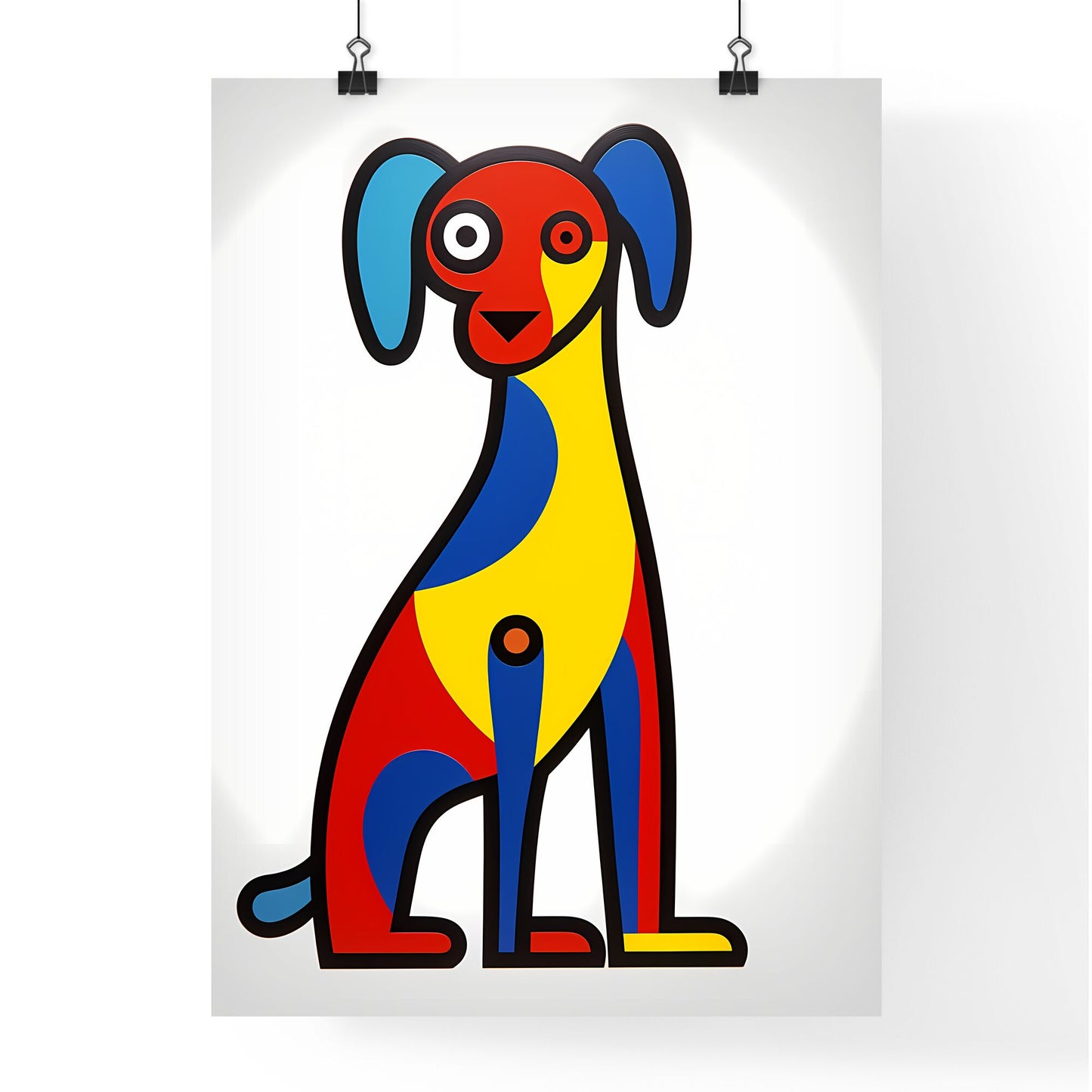 A Poster of minimalist dog art - A Colorful Dog With Blue And Red Ears Default Title
