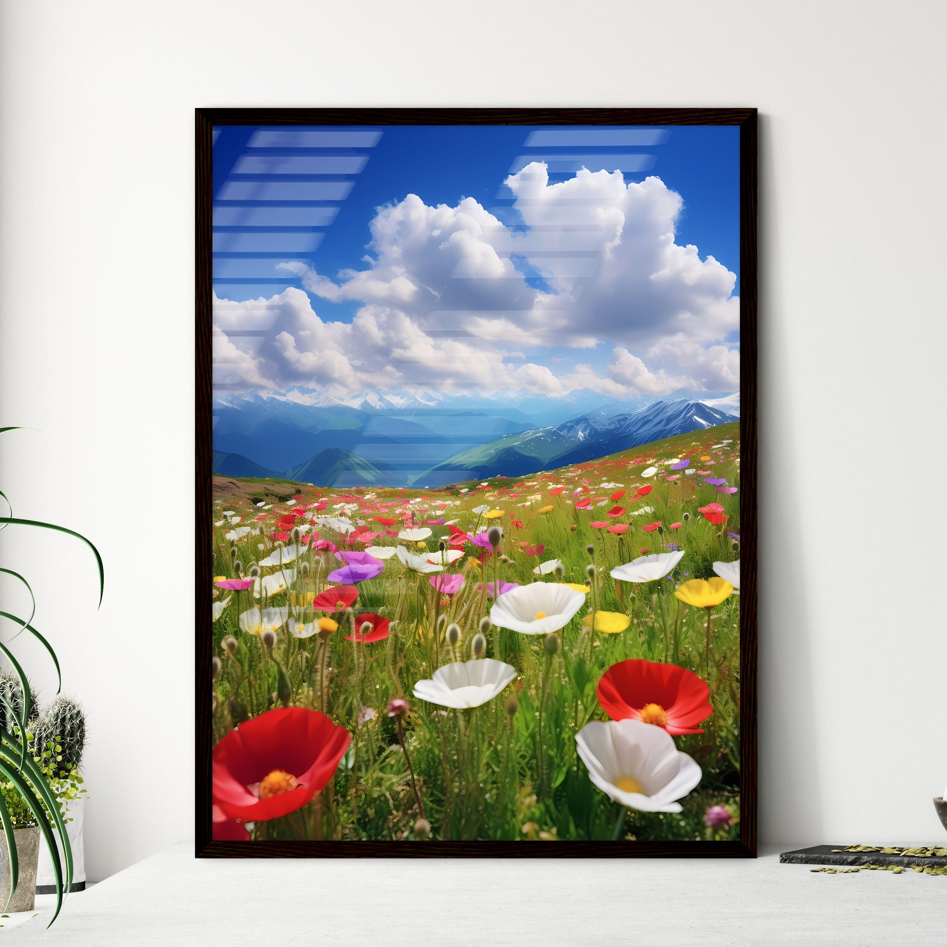 A Poster of dingdal light - A Field Of Flowers With Mountains In The Background Default Title