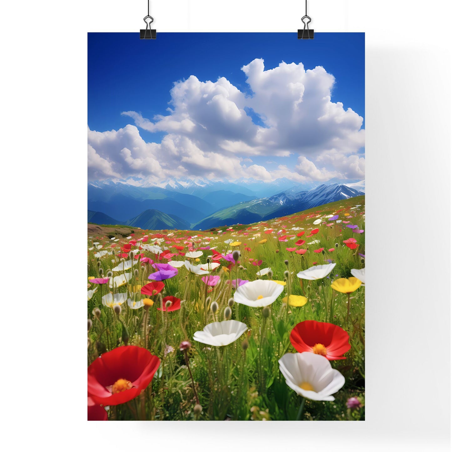 A Poster of dingdal light - A Field Of Flowers With Mountains In The Background Default Title