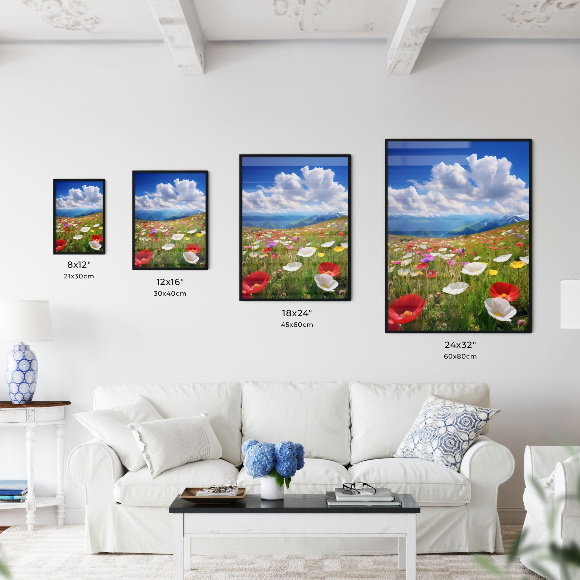 A Poster of dingdal light - A Field Of Flowers With Mountains In The Background Default Title