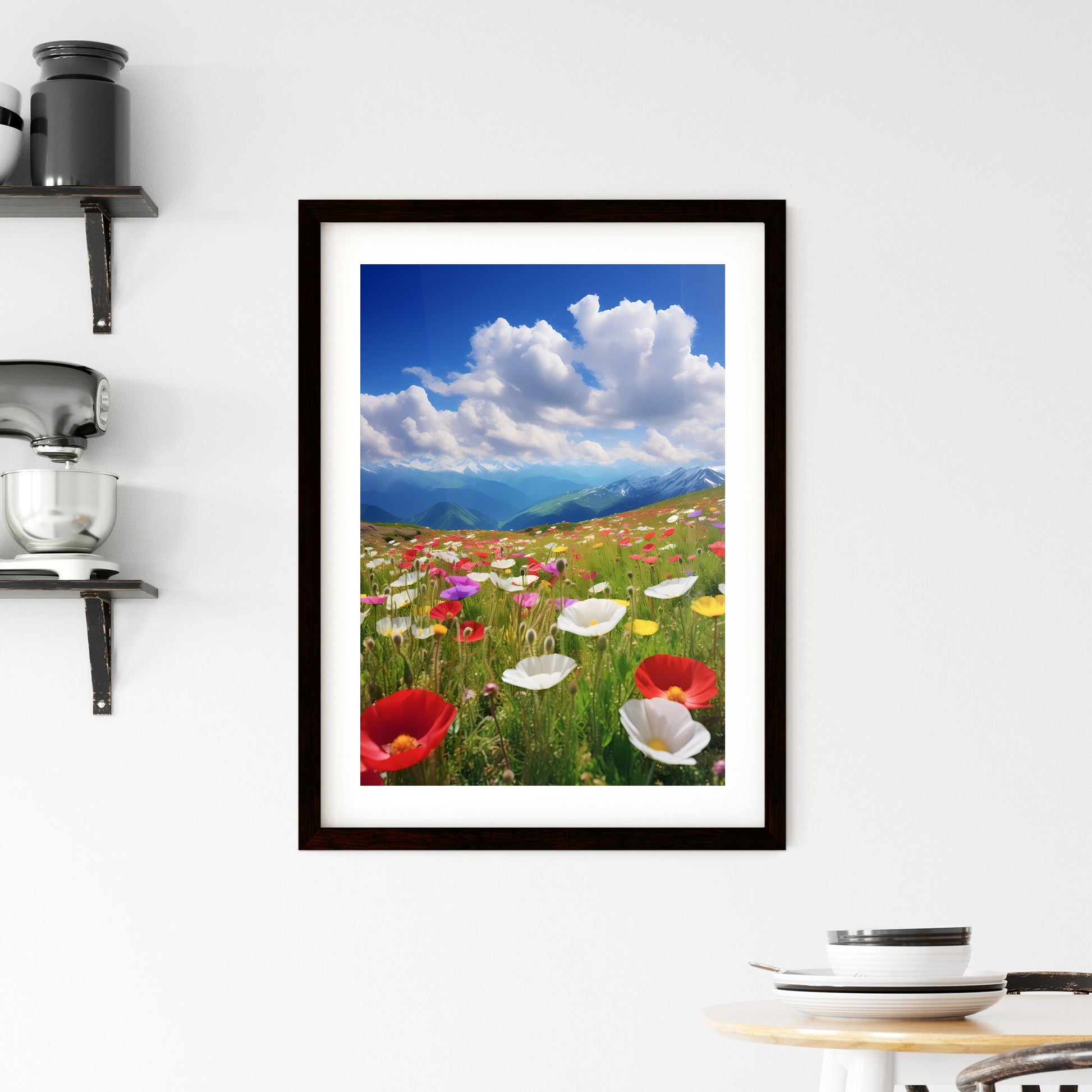 A Poster of dingdal light - A Field Of Flowers With Mountains In The Background Default Title