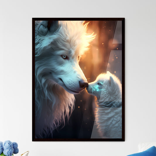 A Poster of A wolf is petting a lamb gently - A Wolf And A Baby Wolf Default Title
