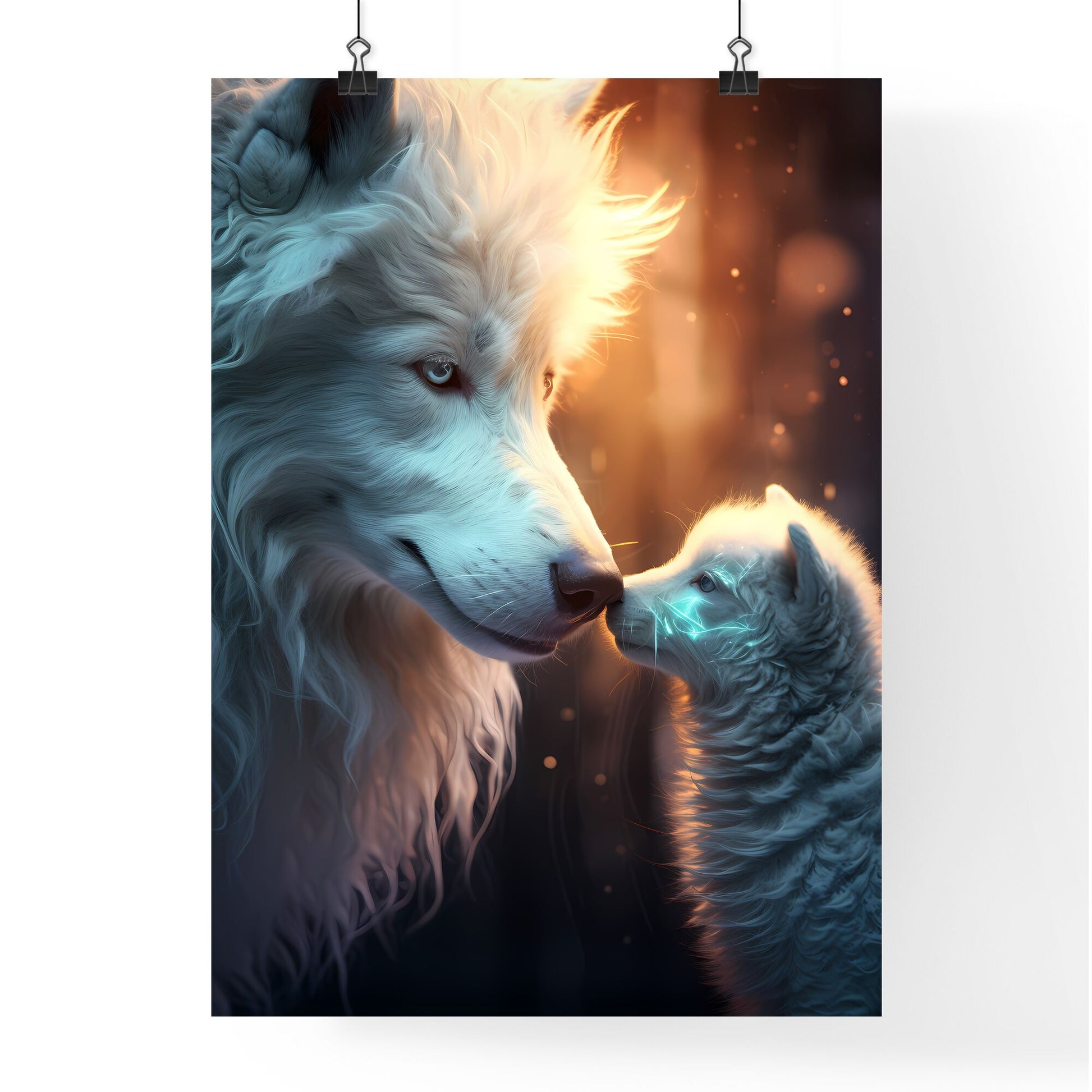 A Poster of A wolf is petting a lamb gently - A Wolf And A Baby Wolf Default Title