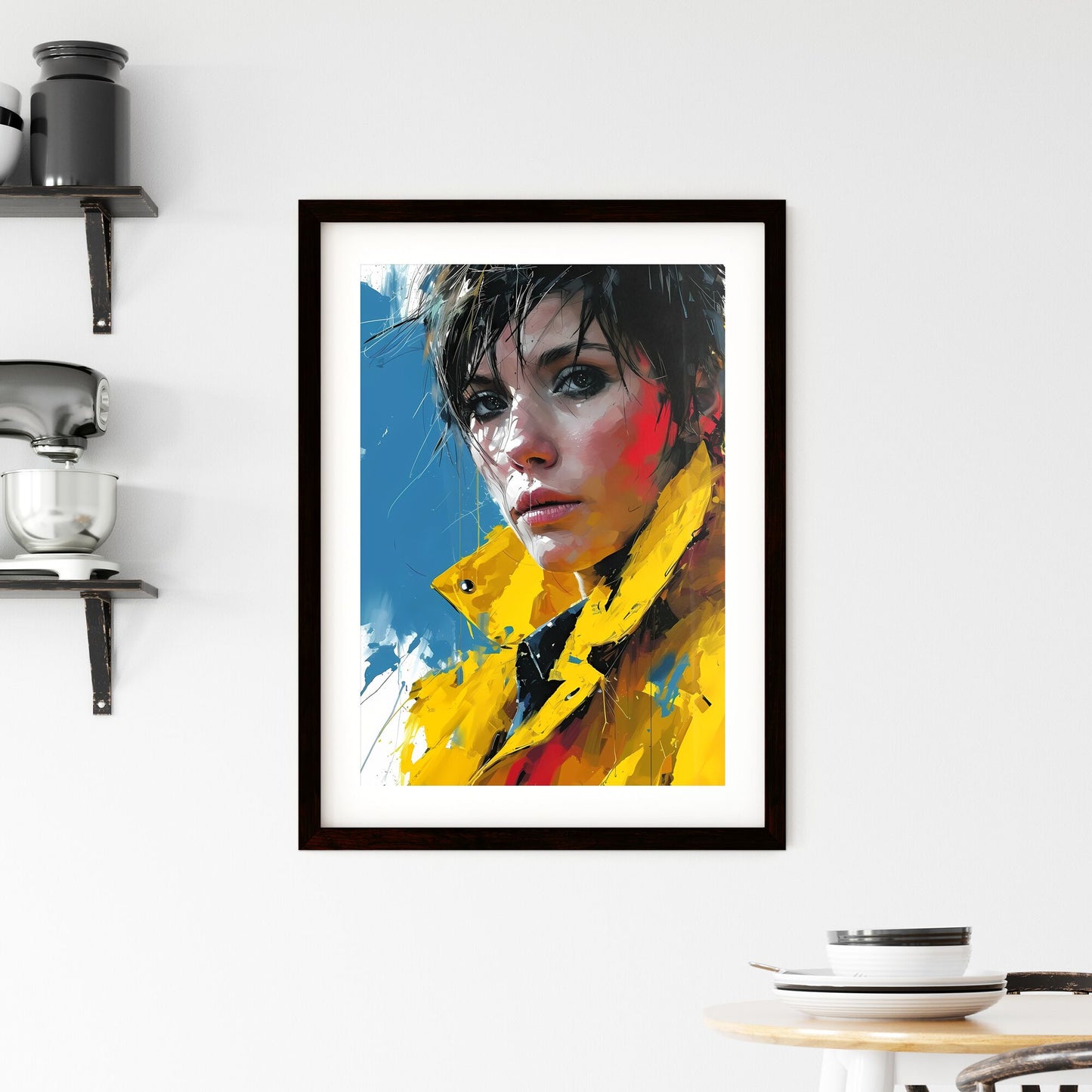 A Poster of drawing - A Woman In A Yellow Coat Default Title