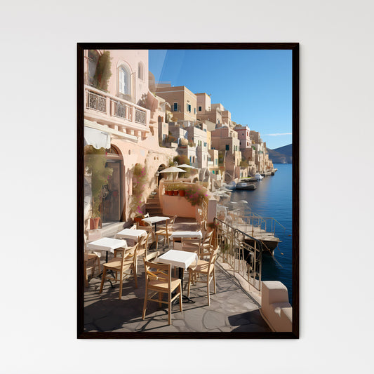 A Poster of if Matisse was a photographer - A Waterfront Restaurant With Tables And Chairs Framed Art