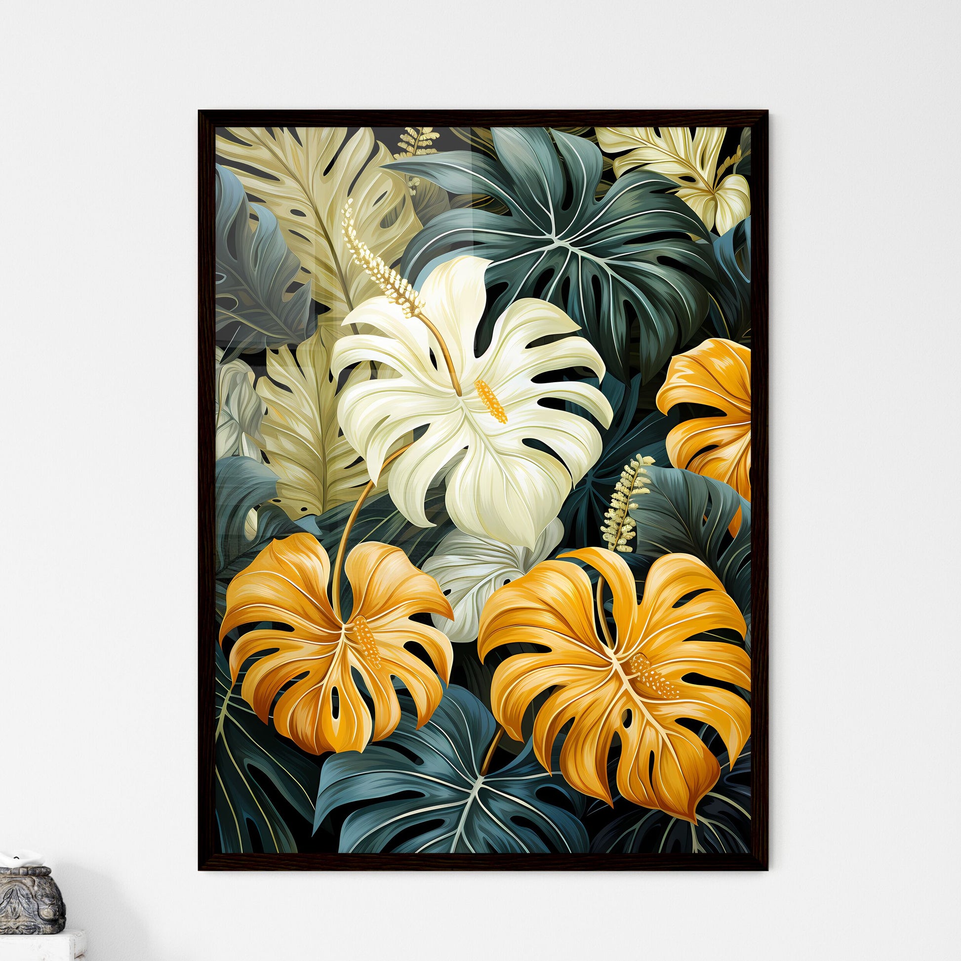 A Poster of monochrome monstera tropical lea - Framed Art Print