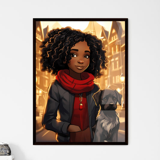 A Poster of cute little black girl with dog - A Cartoon Of A Woman Holding A Dog Default Title