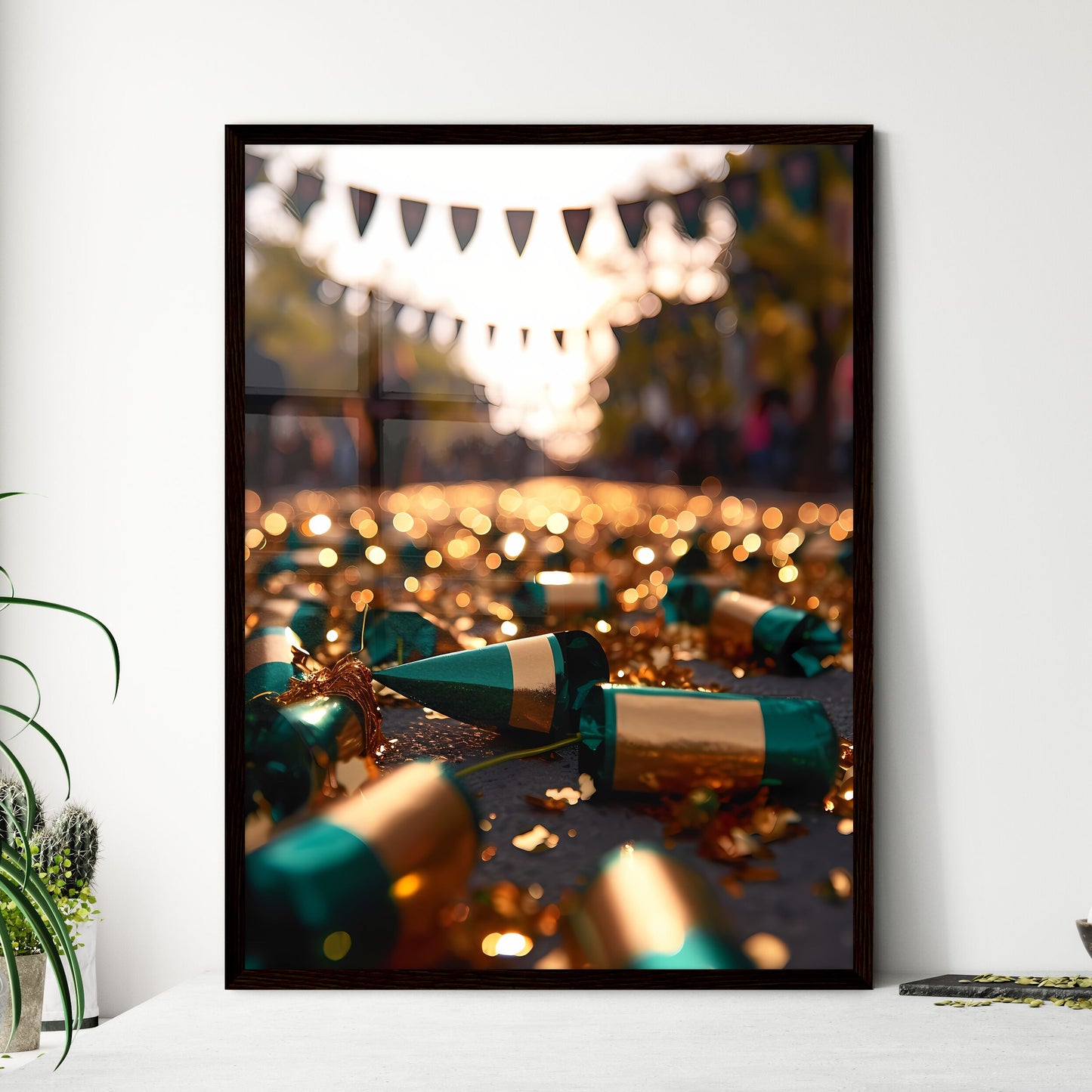 A Poster of silver graduation banner with gr - Framed Art Print