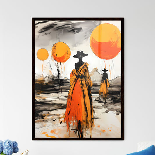 A Poster of a fashion shoot on saturn - A Painting Of A Woman In A Hat And Dress With Balloons Default Title
