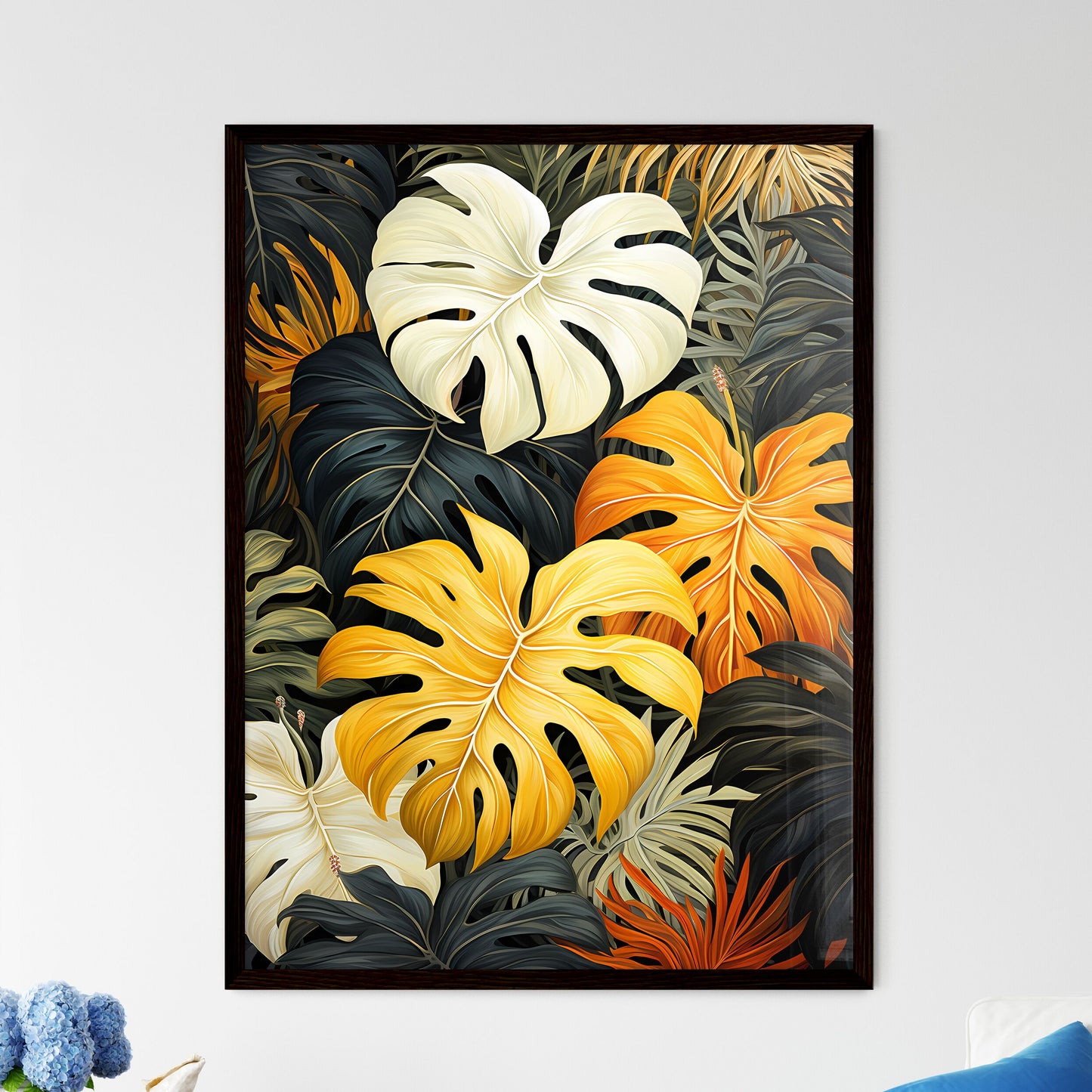 A Poster of monochrome monstera tropical leaves  Wall Art
