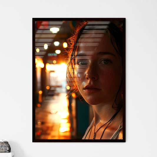 A Poster of a beautiful woman posing next to - Framed Art Print