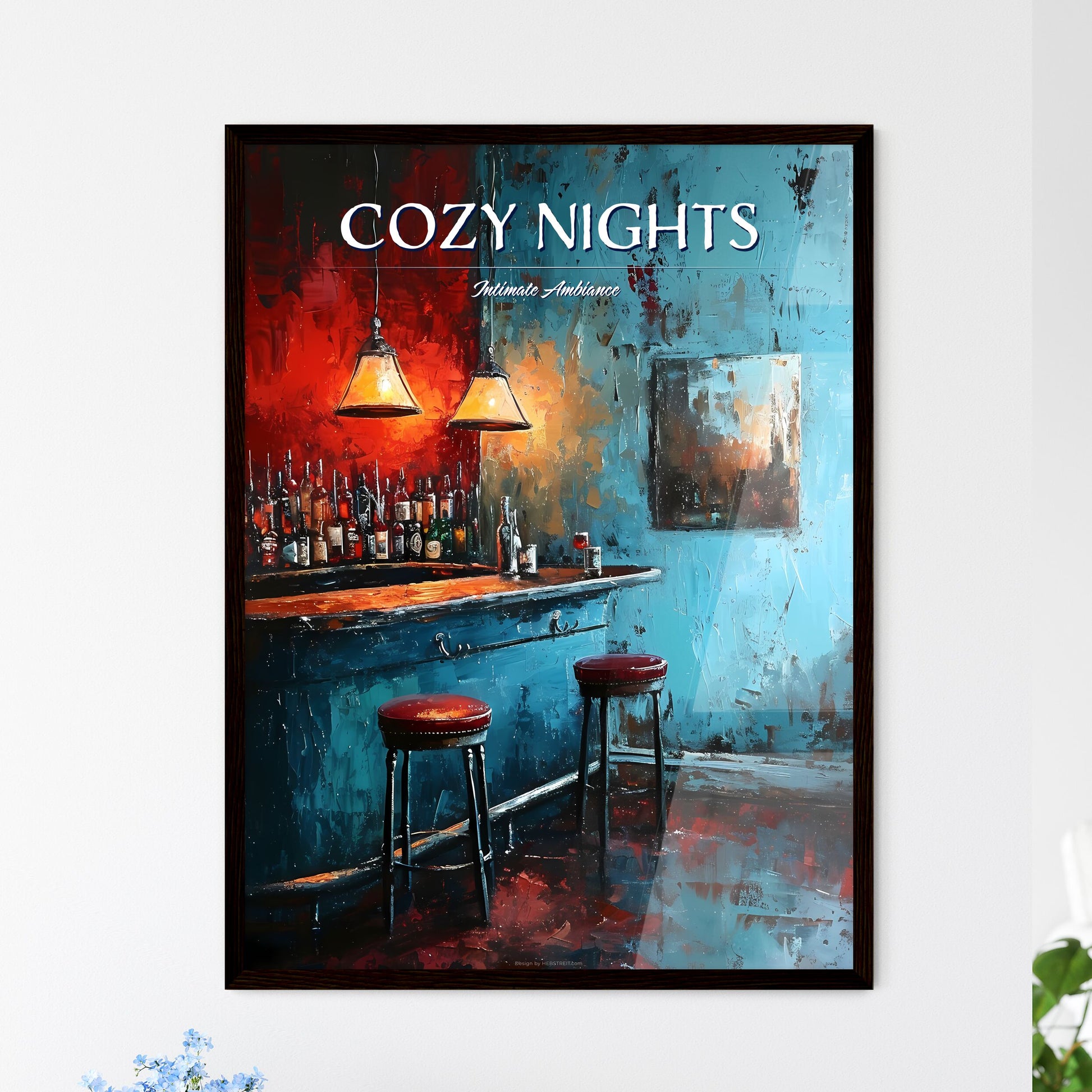 A Poster of bar warm lamp windownight - A Ba - Framed Art Print
