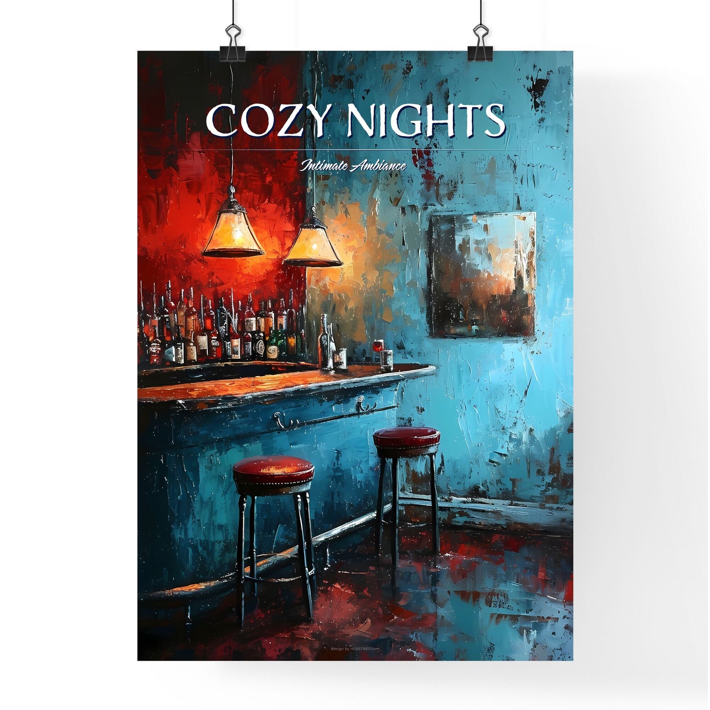 A Poster of bar warm lamp windownight - A Bar With A Bar And Stools Default Title