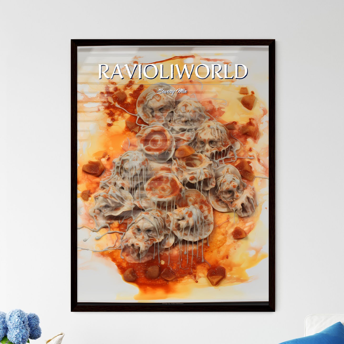 A Poster of Ravioli with tomato sauce  Wall Art