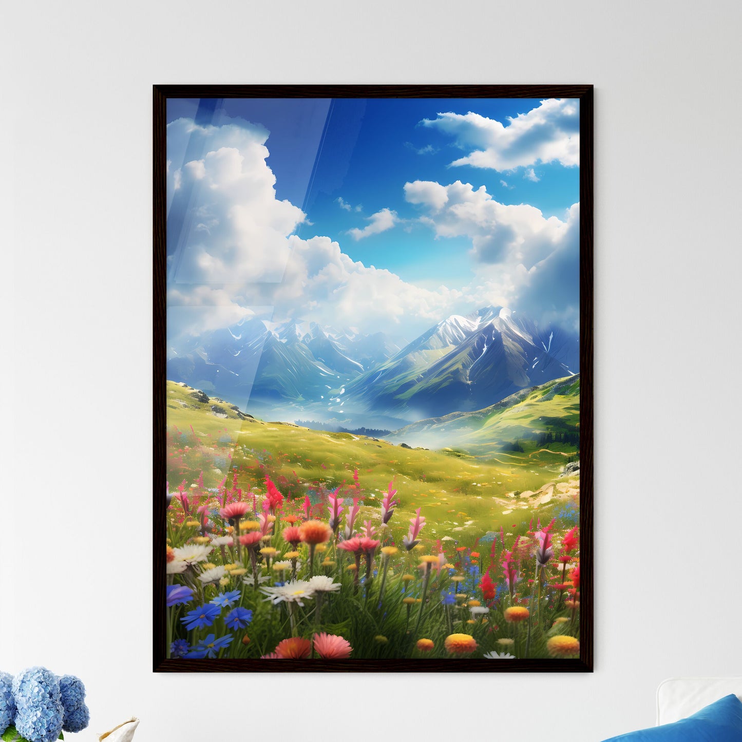 A Poster of dingdal light - A Field Of Flowers And Mountains Default Title