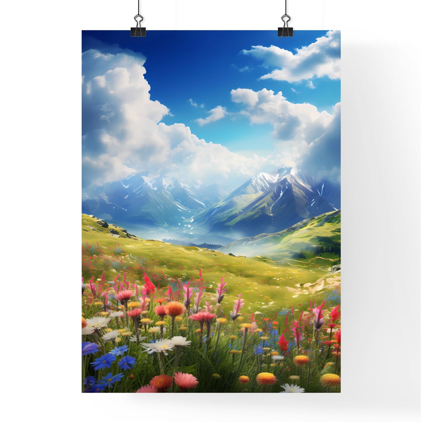 A Poster of dingdal light - A Field Of Flowers And Mountains Default Title