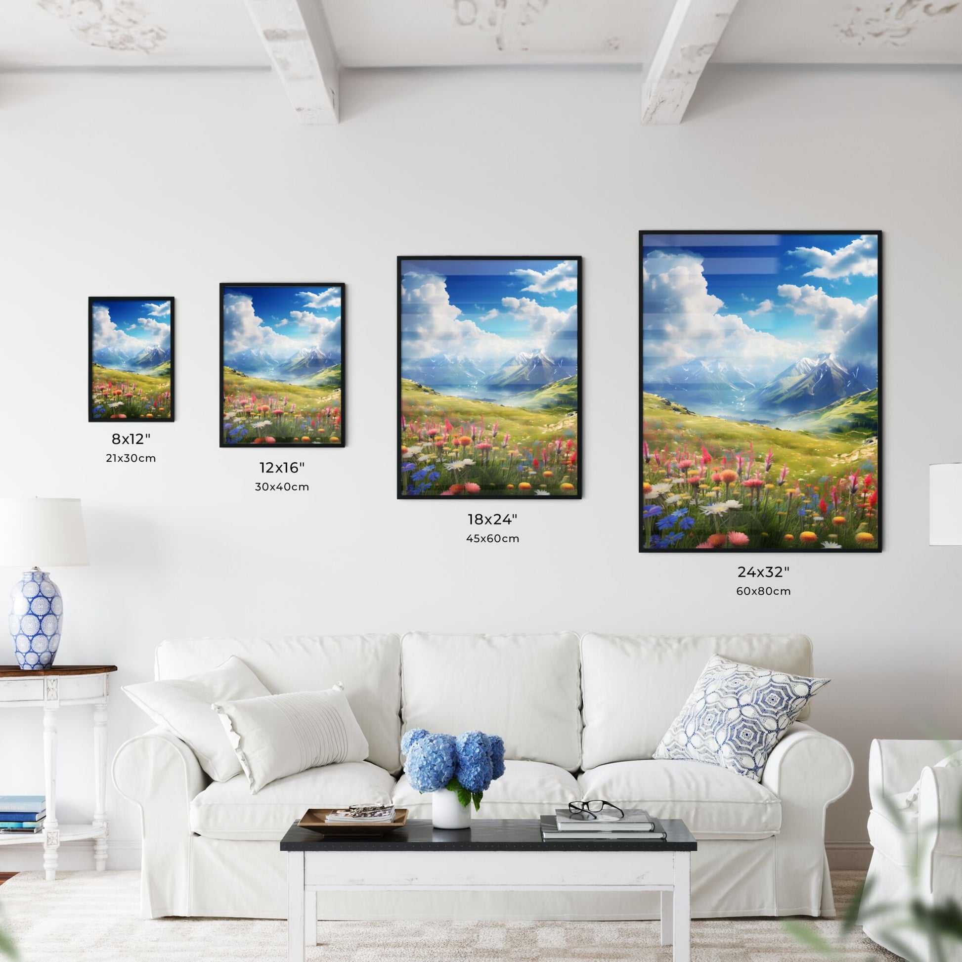 A Poster of dingdal light - A Field Of Flowers And Mountains Default Title