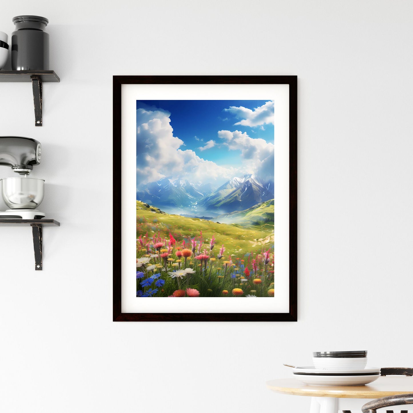 A Poster of dingdal light - A Field Of Flowers And Mountains Default Title