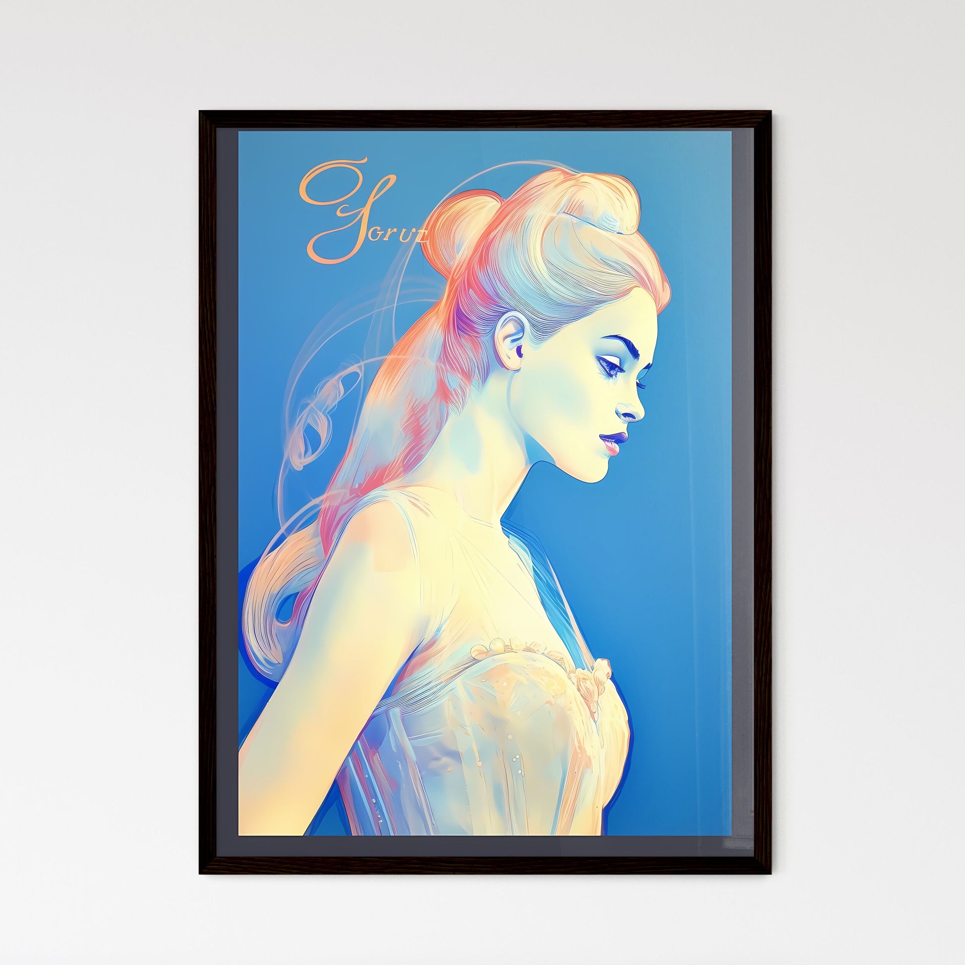 A Poster of Cinderella running in her chic - - Framed Art Print