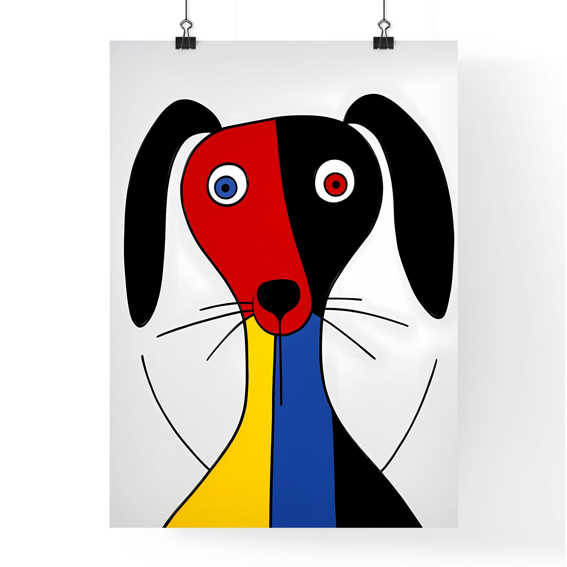 A Poster of minimalist dog art - A Cartoon Dog With A Colorful Face Default Title