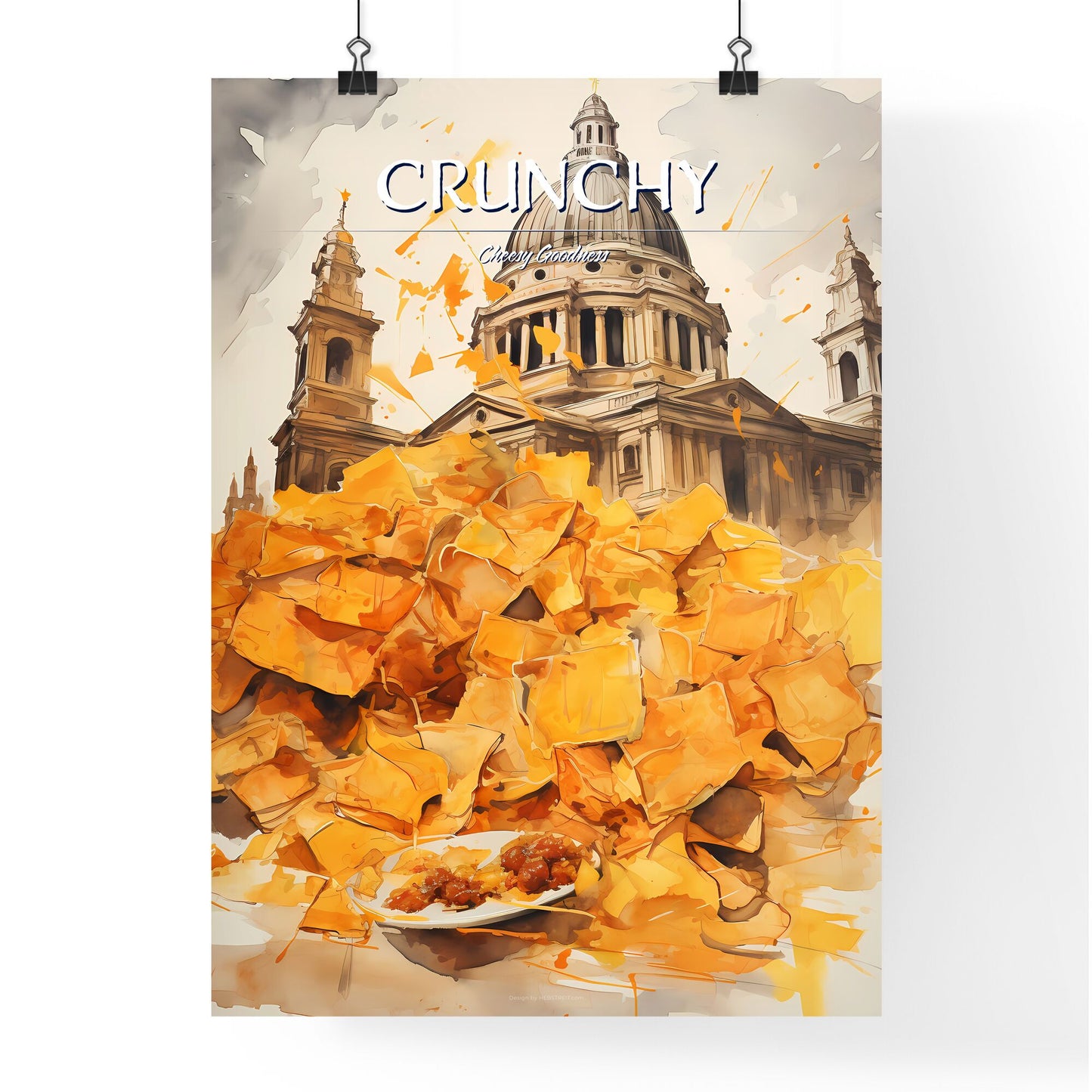 A Poster of Nachos - A Large Pile Of Chips In Front Of A Building Default Title